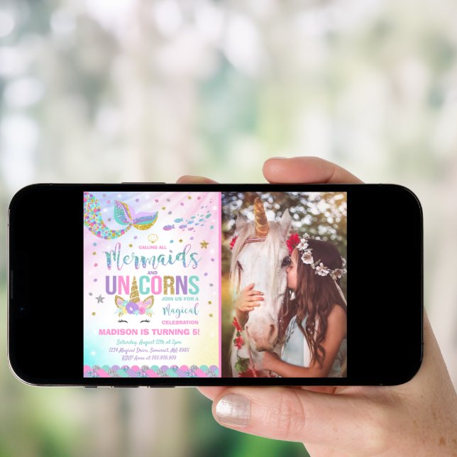 Mermaid & Unicorn Birthday Invitation Magic Party (Front Digital)