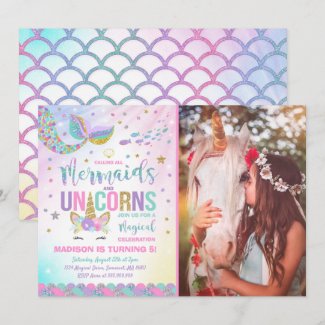 Mermaid & Unicorn Birthday Invitation Magic Party