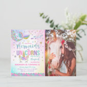 Mermaid & Unicorn Birthday Invitation Magic Party (Standing Front)