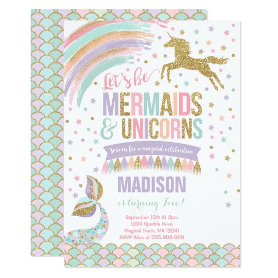 Mermaid & Unicorn Birthday Invitation Magic Party | Zazzle.com Mermaid & Unicorn Birthday Invitation Magic Party | Zazzle.com