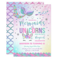 Mermaid & Unicorn Birthday Invitation Magic Party