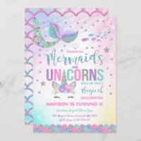 Mermaid & Unicorn Birthday Invitation Magic Party