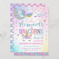 Mermaid & Unicorn Birthday Invitation Magic Party