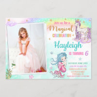 Mermaid Unicorn birthday invitation Magical party