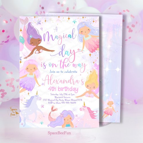 Mermaid  Unicorn Birthday Party Invitation Under