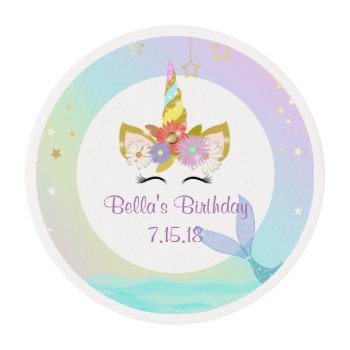 Mermaid Unicorn Cupcake Toppers Edible Frosting Rounds by FancyMeWedding at Zazzle