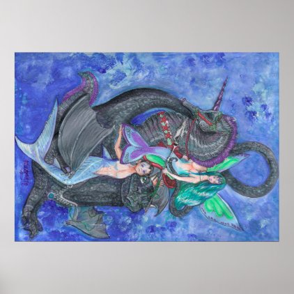 Mermaid Unicorn Dragon Elf Fairy Fantasy Magic Poster
