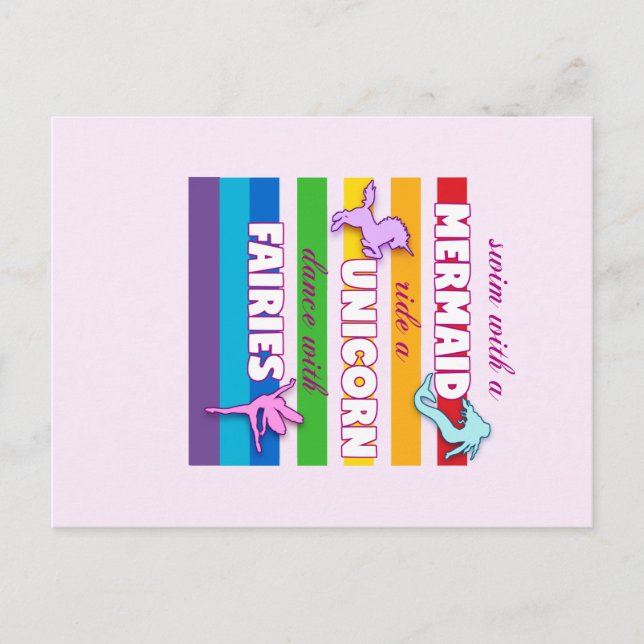 Mermaid, Unicorn, Fairies Gift. Cute Saying. Postcard (Front)