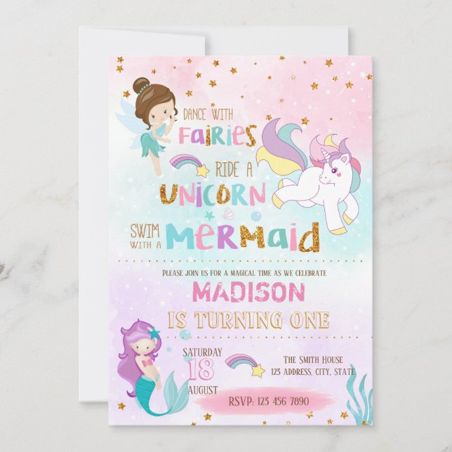 Mermaid unicorn fairies invitation (Front)