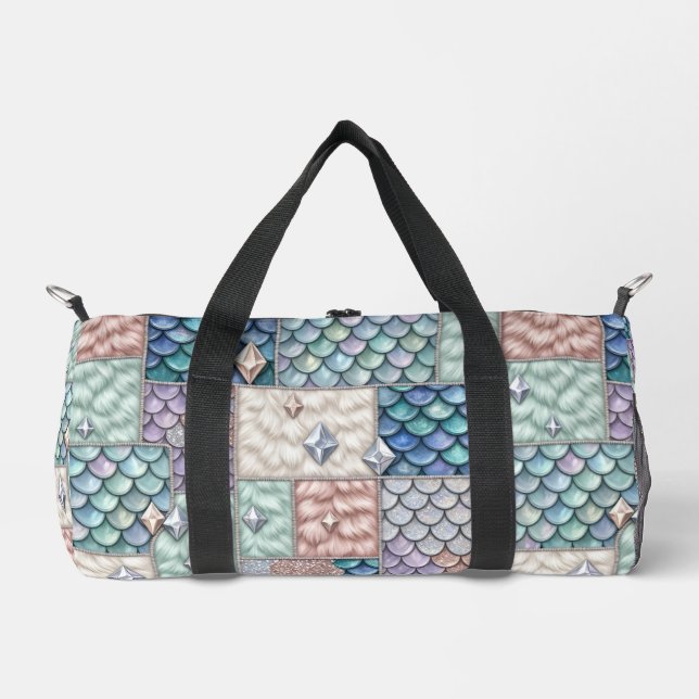 Mermaid Unicorn Fairytale Patchwork Duffel Bag (Front)