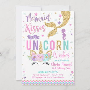 Mermaid Unicorn Girl Birthday Invitation