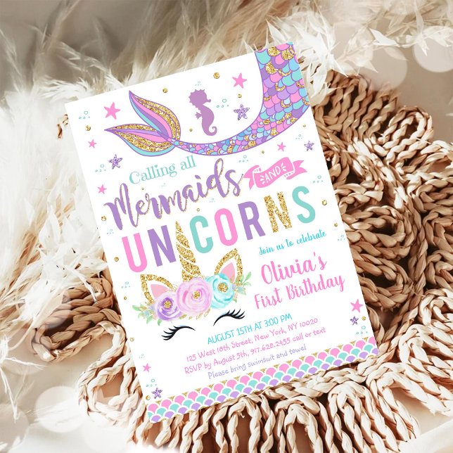 Mermaid Unicorn Girl Birthday Invitation (Creator Uploaded)