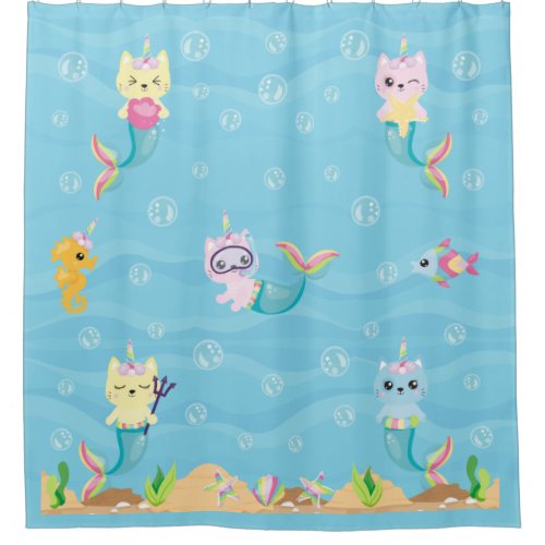 Mermaid Unicorn Kitty Shower Curtain