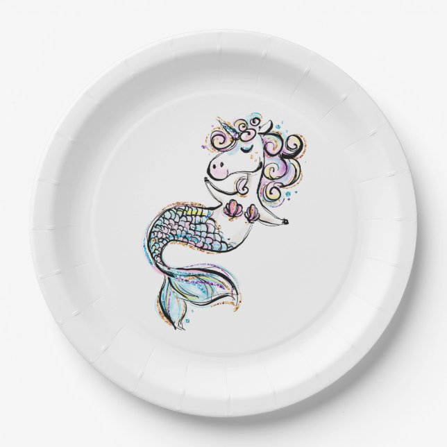 Mermaid Unicorn Paper Plates (Front)