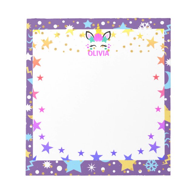 Mermaid Unicorn Personalized Kids Notepad (Front)