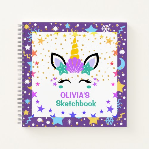Mermaid Unicorn Personalized Kids Sketchbook Notebook