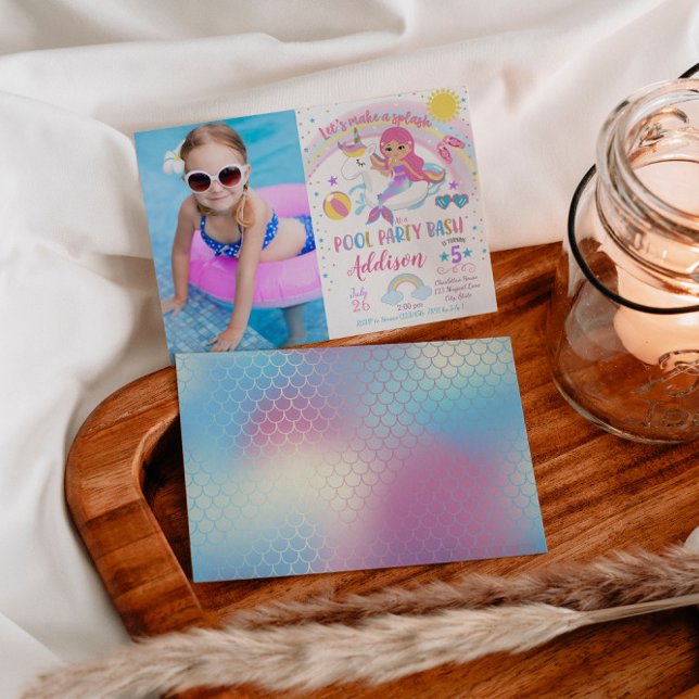 Mermaid Unicorn Pool Party Birthday Invitation (Creator Uploaded)