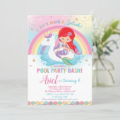 Mermaid Unicorn Pool Party Birthday Red Hair Girl Invitation (Standing Front)