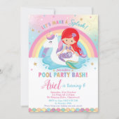Mermaid Unicorn Pool Party Birthday Red Hair Girl Invitation (Front)
