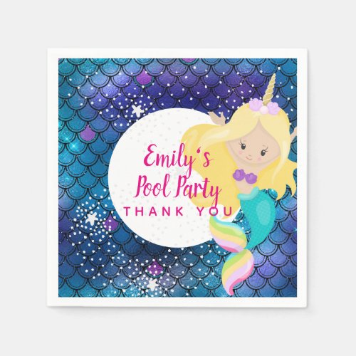 Mermaid Unicorn Pool Party Supplies Pink Blue Girl Napkins