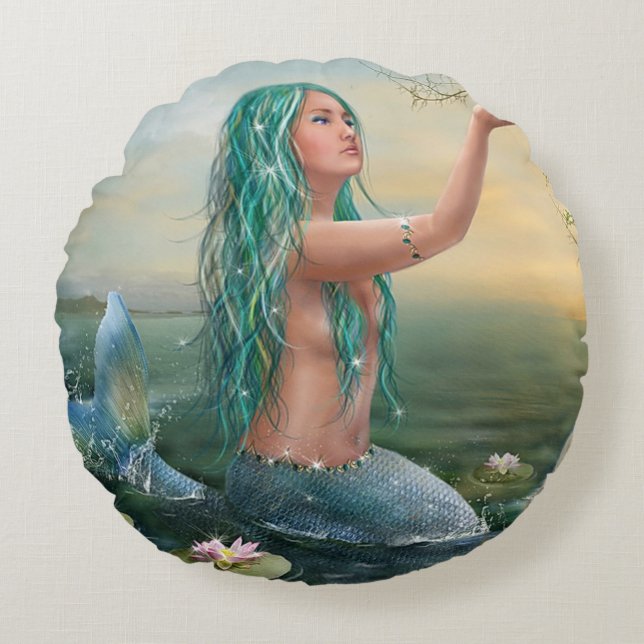 mermaid & unicorn round pillow (Front)