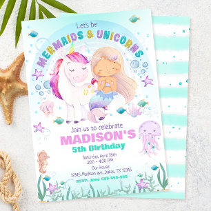 Mermaid & Unicorn Under the Sea Birthday  Invitation