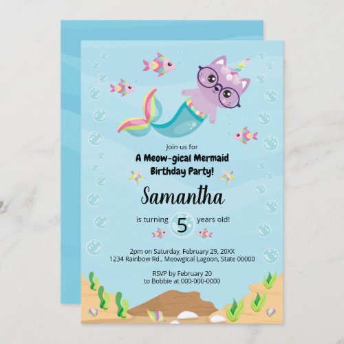 Mermaid Unicorn Under the Sea Birthday Party Invitation