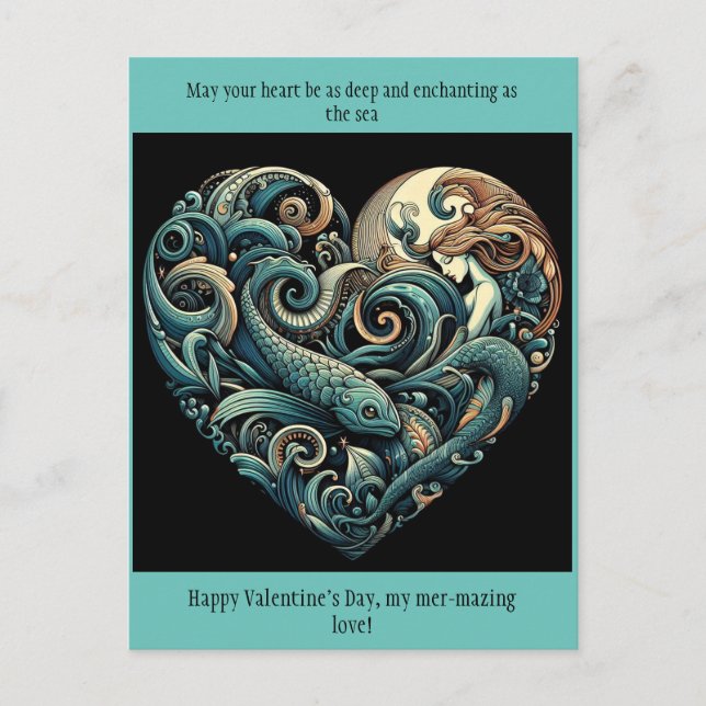  Mermaid Valentine Post Card (Front)