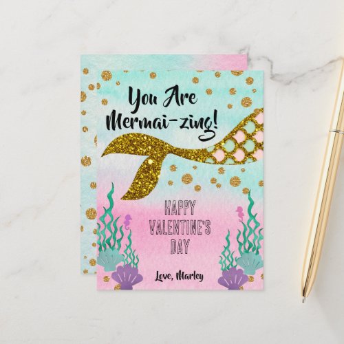 Mermaid Valentines Classroom Card _ postcard size