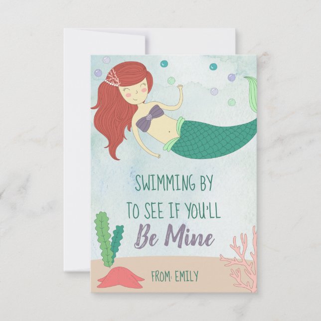 Mermaid Valentines Day Card for Kids Be Mine (Front)