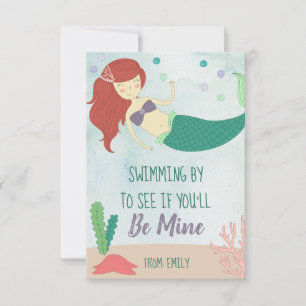Mermaid Valentines Day Card for Kids Be Mine
