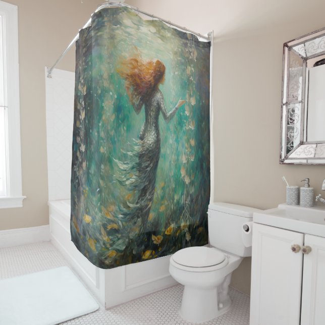 Mermaid Van Gogh Style Shower Curtain (In Situ)