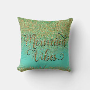 Mermaid Vibes Gold Cascading Glitter & Scales Throw Pillow