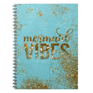 Mermaid Vibes- Gold Glitter Typography on Teal Notebook
