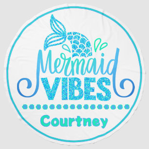 Mermaid Vibes Personalized Round Beach Towel