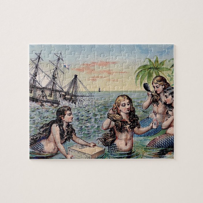 Mermaid Vintage Antique Magic Nautical Jigsaw Puzzle Zazzle Com