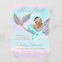 Mermaid Vintage  Baby SHower Glitter Tail Invitation