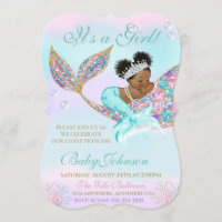 Mermaid Vintage  Baby SHower Glitter Tail Invitation