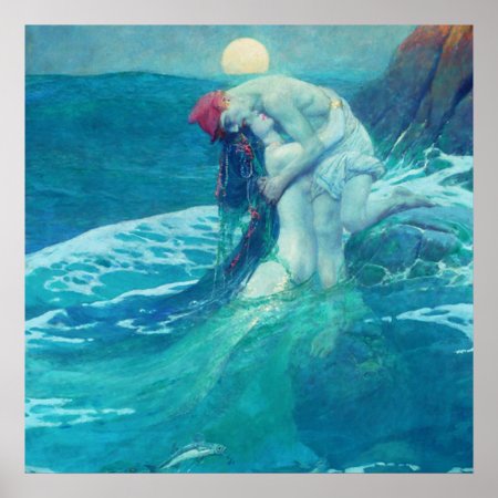 Mermaid Vintage Blue 1 Poster