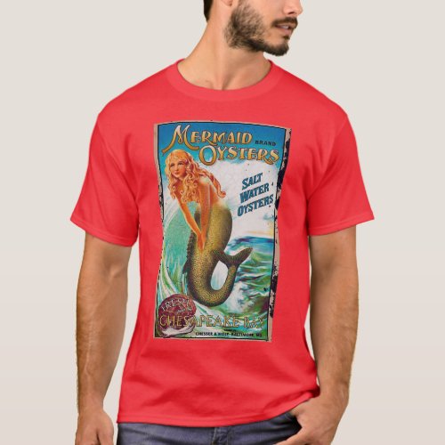 Mermaid vintage seafood oyster food advertisement T_Shirt