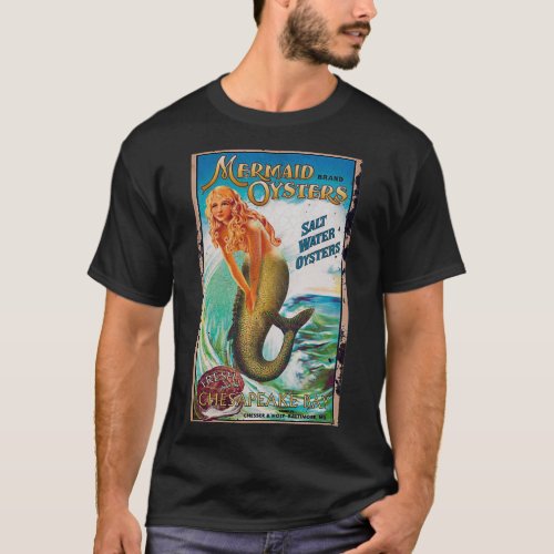 Mermaid vintage seafood oyster food advertisement  T_Shirt