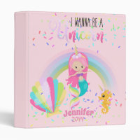 Mermaid Wanna Be A Unicorn Girls Journals 3 Ring Binder