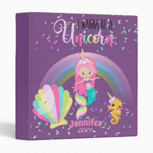 Mermaid Wanna Be A Unicorn Rainbow Under Sea Girls 3 Ring Binder