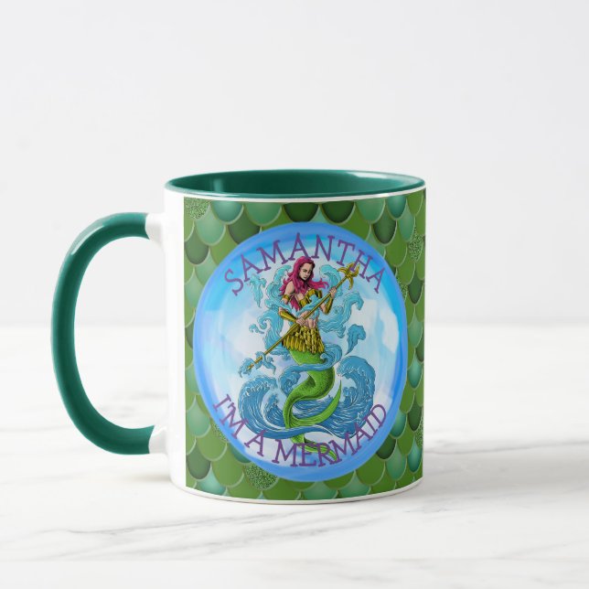 Mermaid Warrior Green I'M A MERMAID Mug (Left)