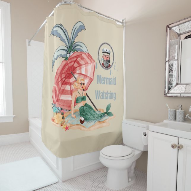 Mermaid Watching - Summer On The Beach Nautical Shower Curtain (In Situ)