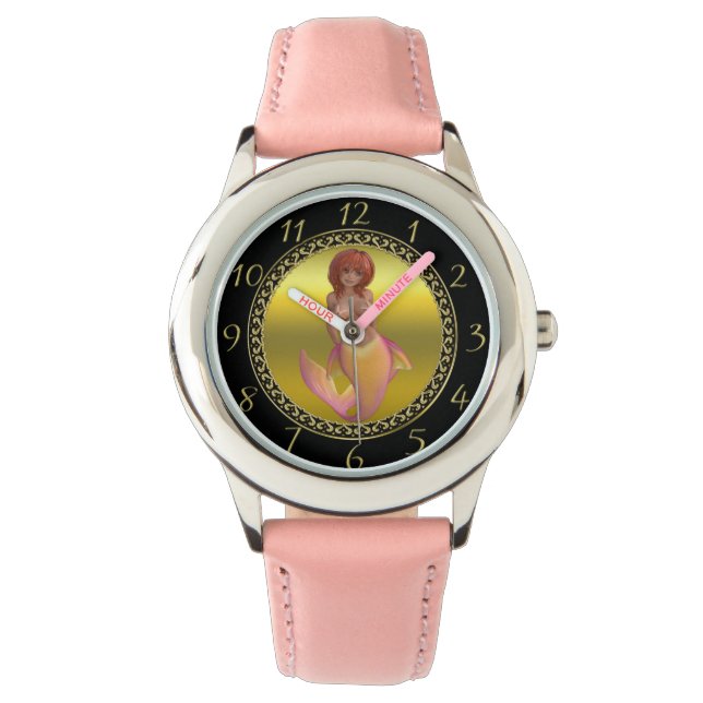 Mermaid water creature with a yellow and pink tail watch (Front)