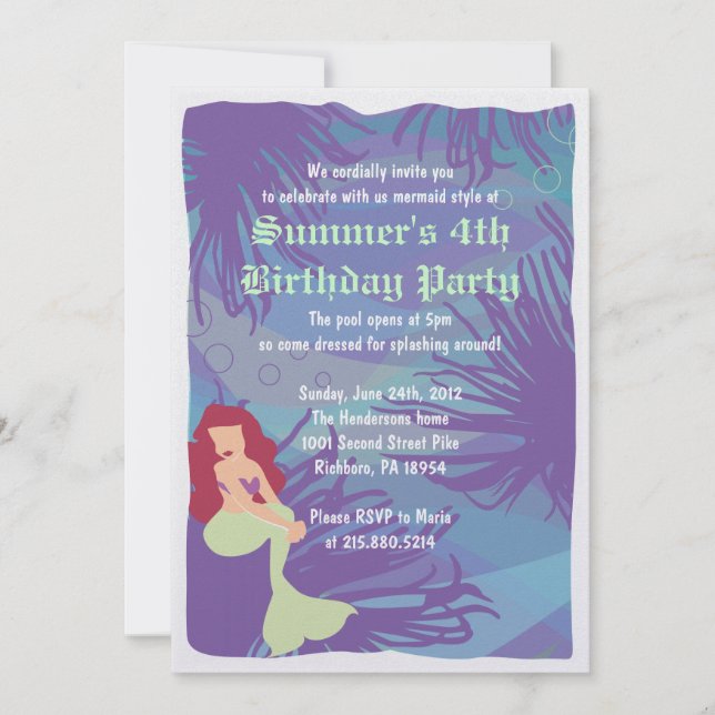 Mermaid Water Pool Birthday Party Invitation (Front)