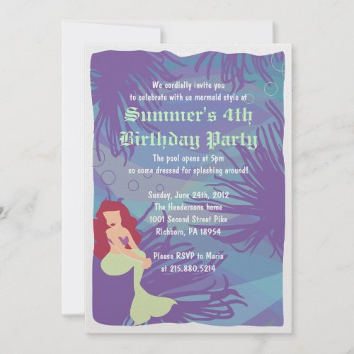 Mermaid Water Pool Birthday Party Invitation