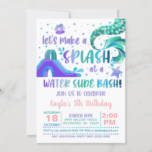 Mermaid Water Slide Birthday Invitation | Zazzle