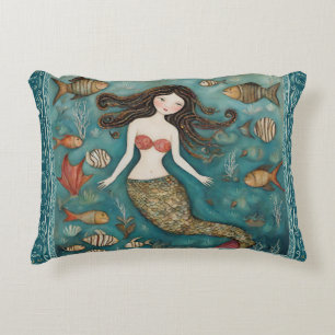 Mermaid Watercolor  Accent Pillow